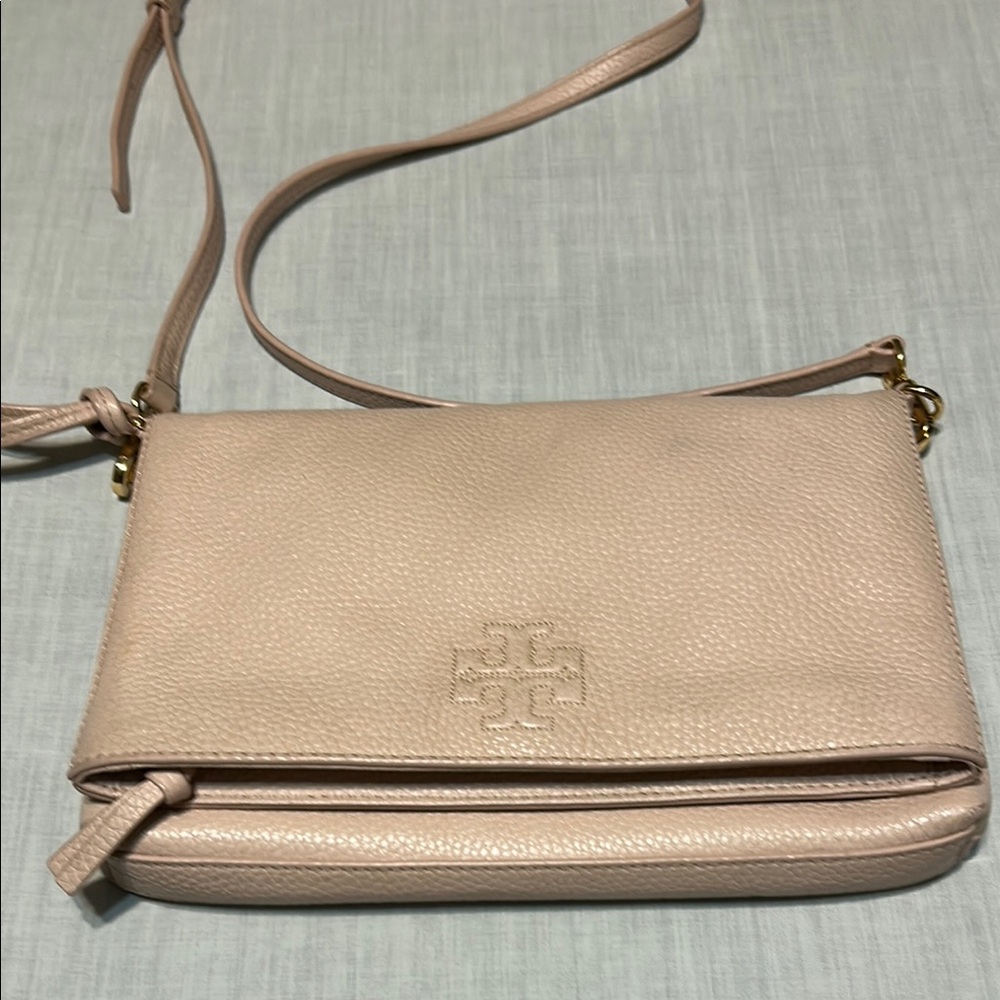 Tory Burch Thea Fold Over Messenger Pink Crossbody Bag with Adjustable Strap - Picture 3 of 10